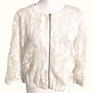 CHICO’S BLACK LABEL JACKET SHEER EMBROIDERED OFF WHITE CREAM L SIZE 1 (SZ 8) MED